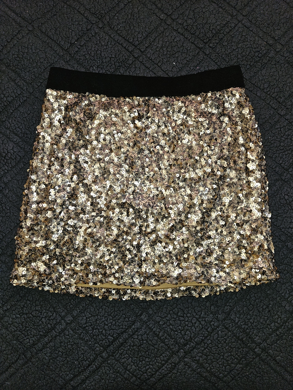 INC Gold Sequin Mini Skirt Elastic Waist Party Glam EUC Size 12